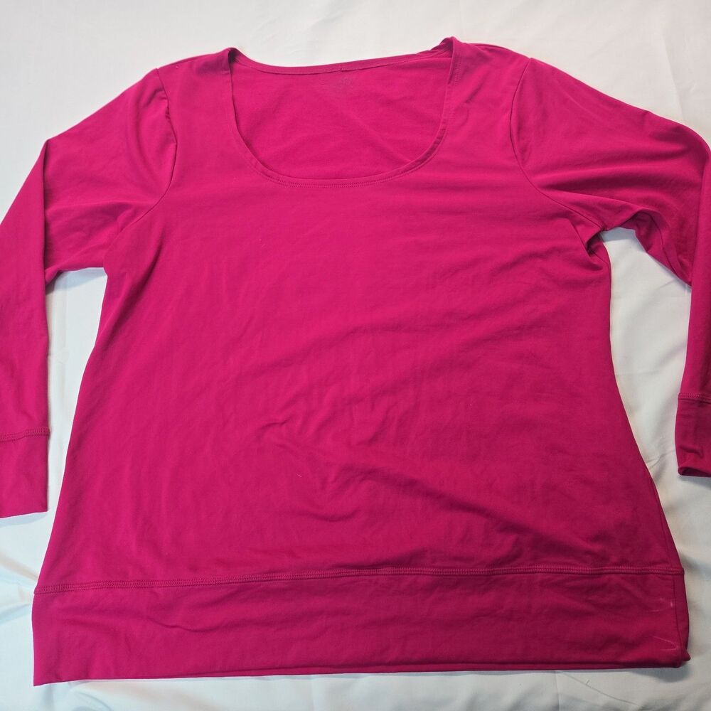 EVCR Top Womens Plus Size Shirt 2X Pink Relaxed Long Sleeve Barbiecore Tee